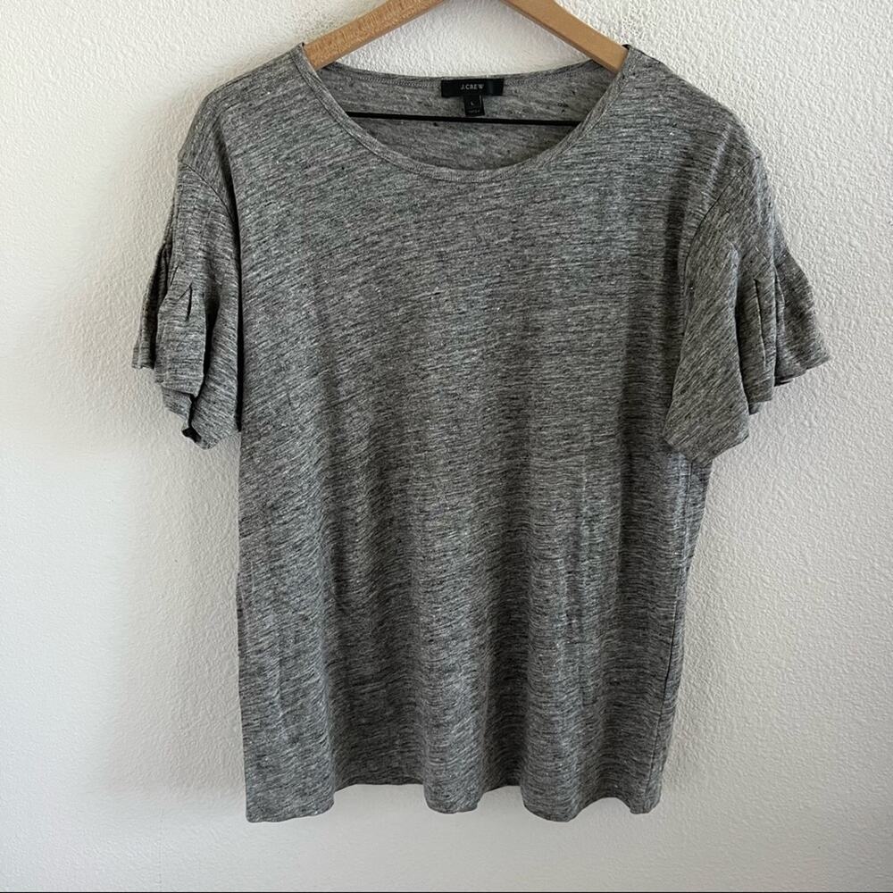 J Crew Linen Gray Pleated Statement Sleeve Shirt Top Large